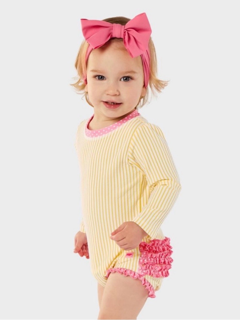 RuffleButts Baby-Girls Seersucker Long Sleeve Rash Guard Swimsuit UPF 50+ 2T